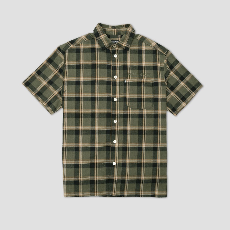 Passport Stem Logo Workers Check Shirt Short Sleeve Moss Small