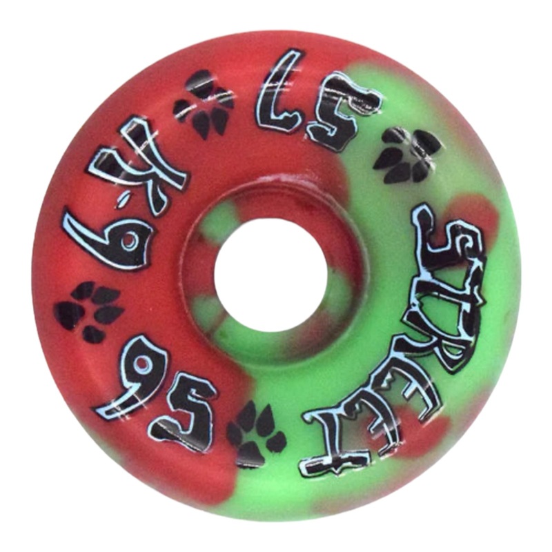 DogTown K-9 80s Street Wheels – 57mm x 95a – Red / Green Swirl 57mm