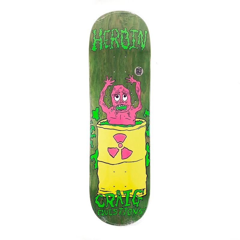 Heroin Skateboards – 9″ – Craig Questions Dead Toon Deck – Green Stain