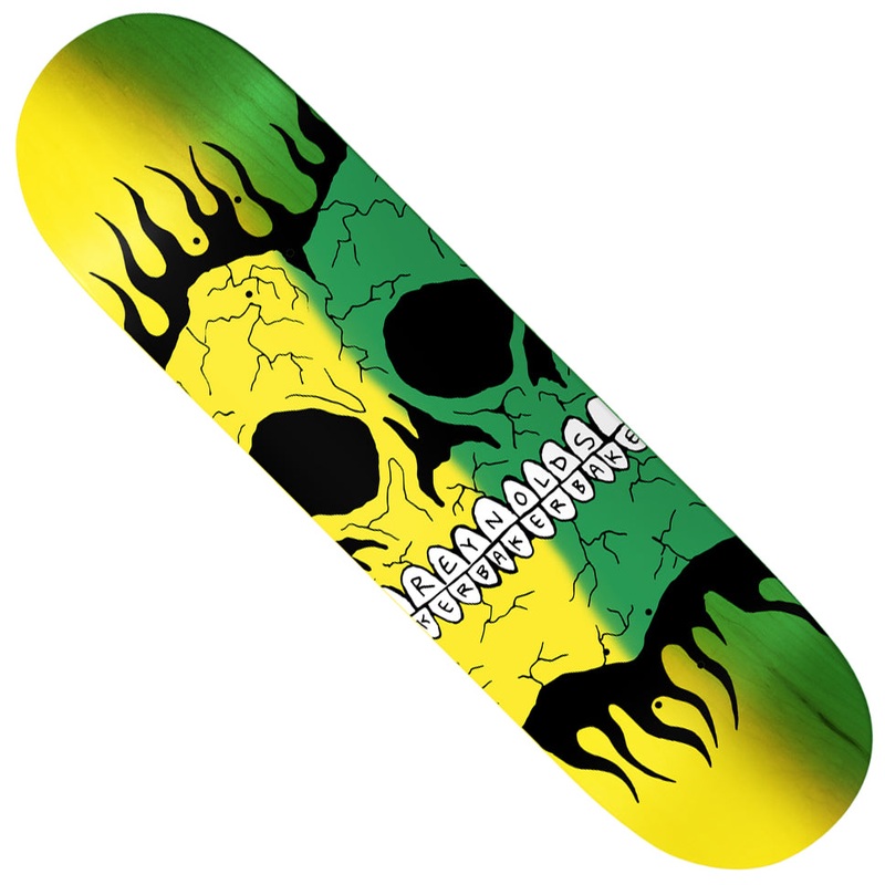 Baker Andrew Reynolds Rasta Skull Deck Green/ Yellow 8.38 x 32.25 WB:14.5