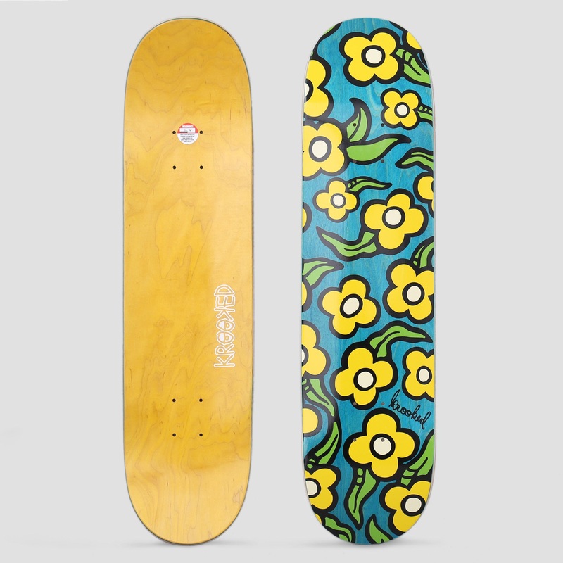 Krooked 7.75 Wild Style Flowers Skateboard Deck Teal / Yellow