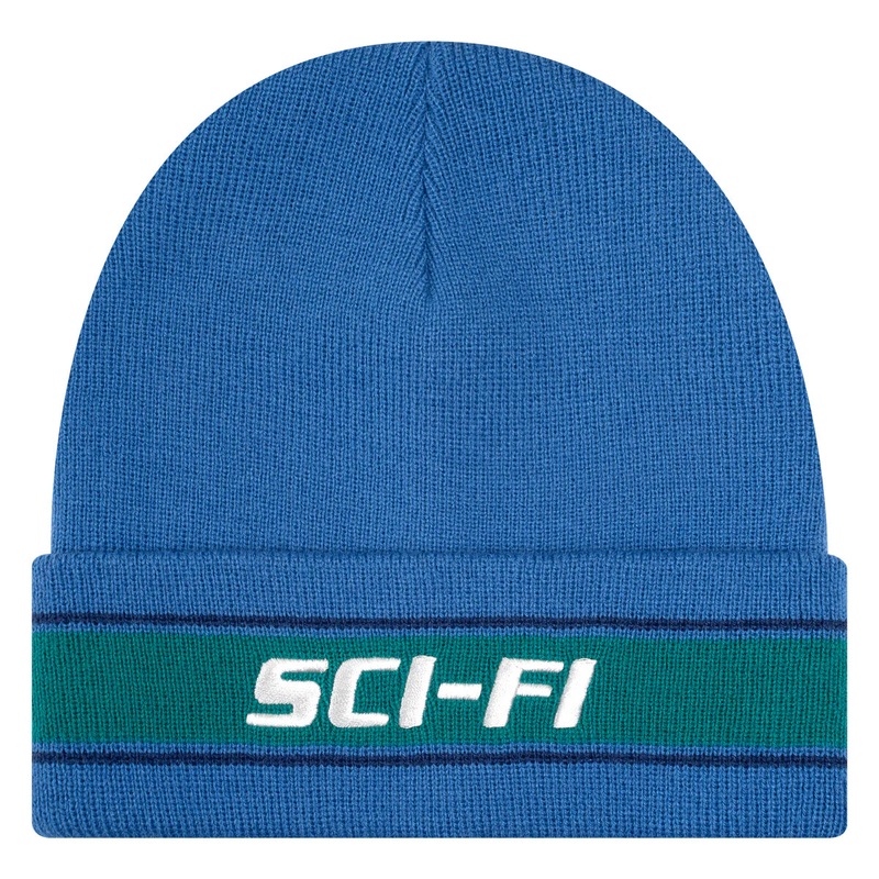 Sci Fi Fantasy Stripe Fold Logo Beanie Blue OS