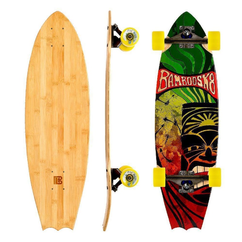 Bat Tail Bamboo Rasta Tiki 31″ Cruiser Longboard Deck Only