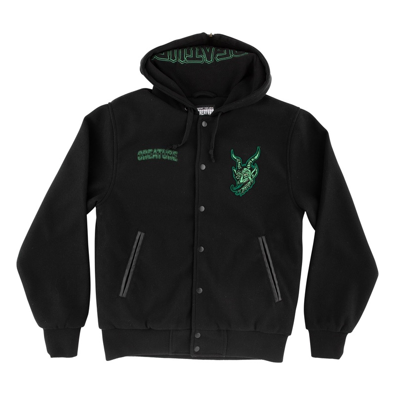 Drop Out Mens Creature Hooded Varsity Jacket Black S