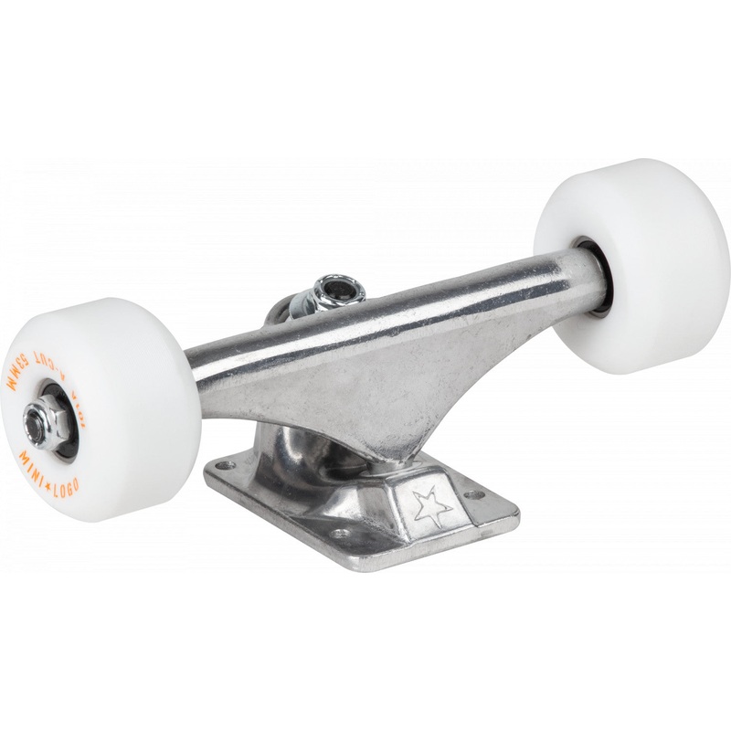 Mini Logo 8.0″ Raw Trucks + ML Bearings + A-cut 53mm 101a White Wheels (Set of 2)