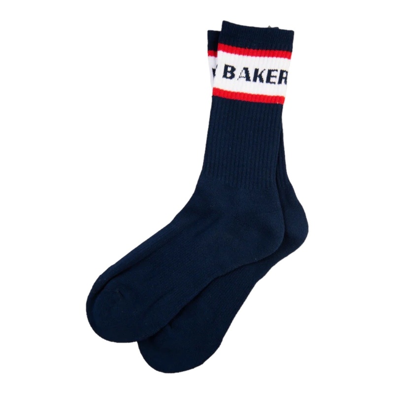 BAKER RED STRIPE NAVY SOCKS OS