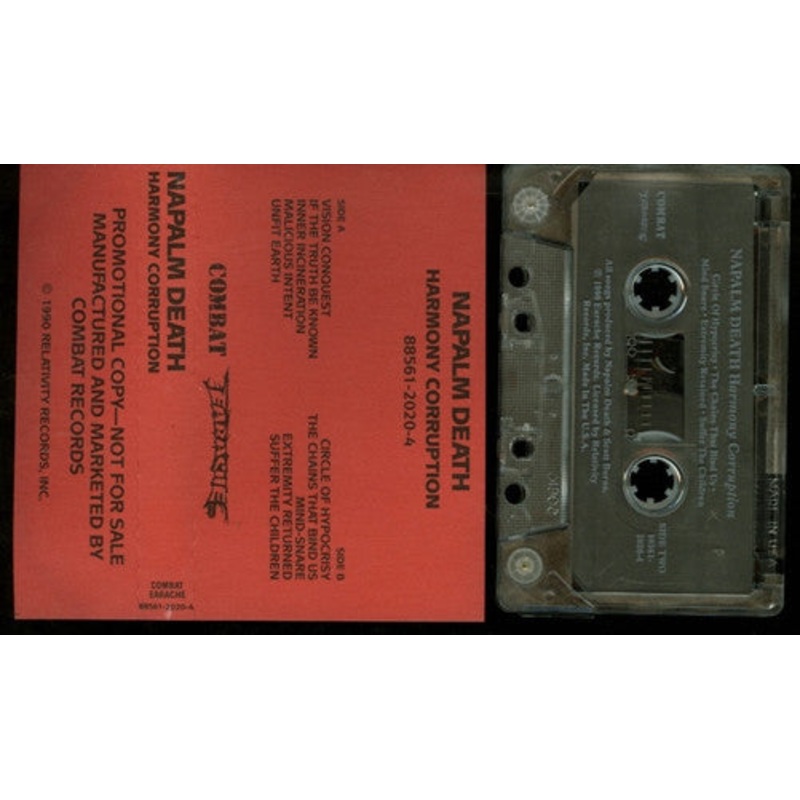 Napalm Death  Harmony Corruption Cassette *USED 1990 RELEASE, RARE PROMO!*
