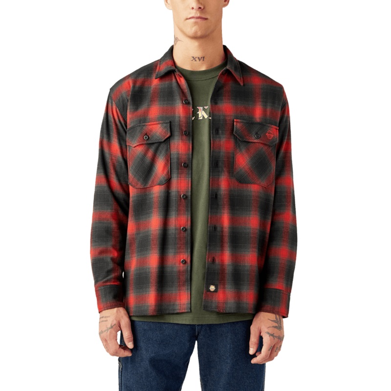 Dickies X Spitfire Flannel Long Sleeve T-Shirt -Red Ochre Small Red Ochre