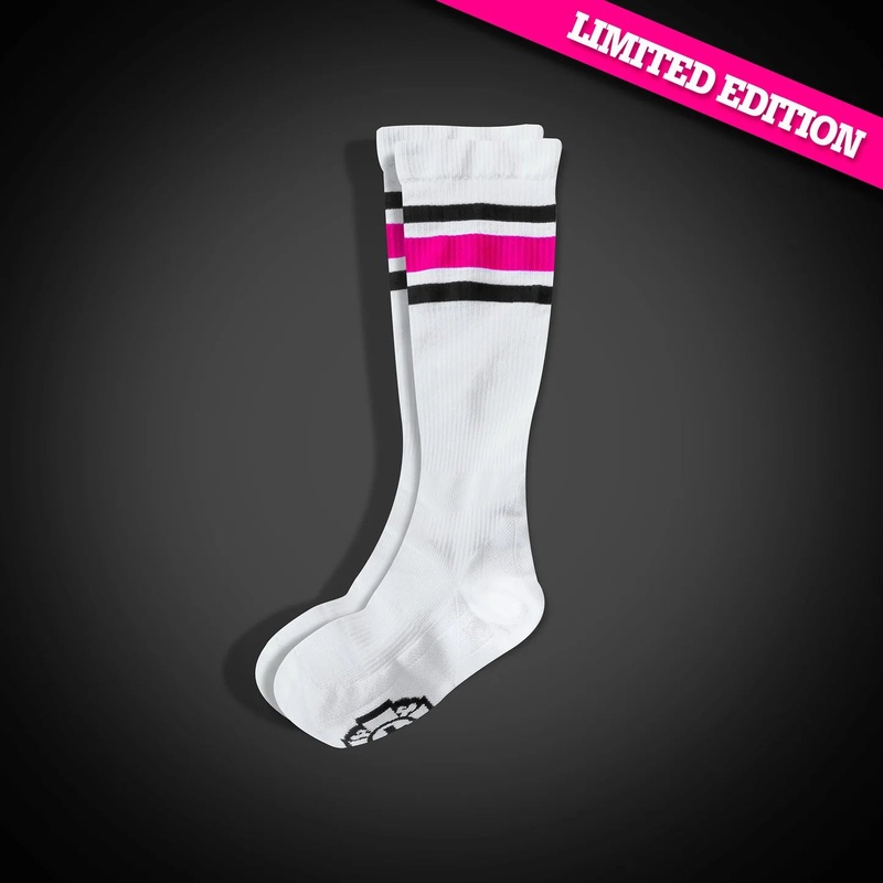 Compression Socks: PINK Stripes (White) S