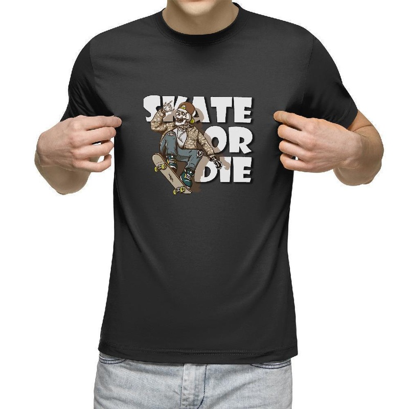 Skeleton with Flannel Shirt Skate or Die T-Shirt S Black