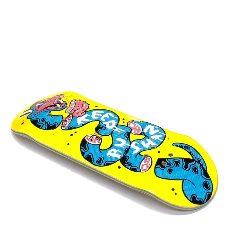 Chems Yellow Background “Keep Pushing” Fingerboard Deck 29mm Mid-Pro Popsicle