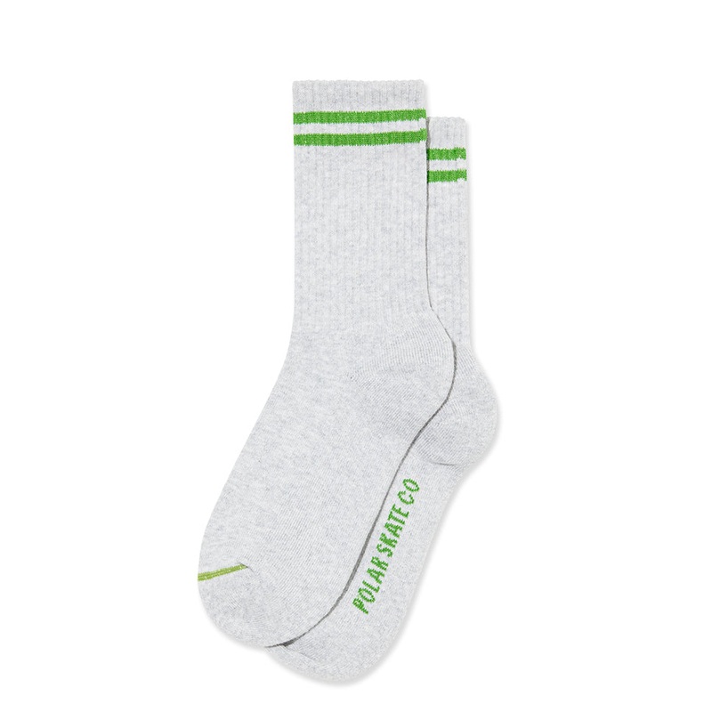 Polar Skateboards Grey Green 2 Stripes Rib Socks Heather Grey 7-9