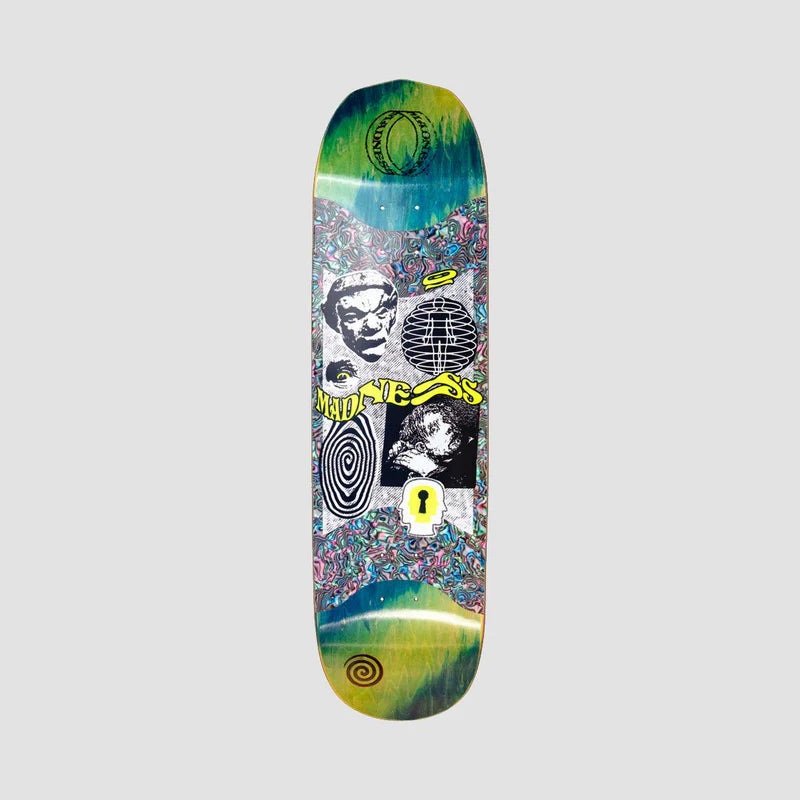 Madness Outcast R7 Slick On Middle Section Burden Shaped Skateboard Deck Green/Multi – 8.5″ 8.5
