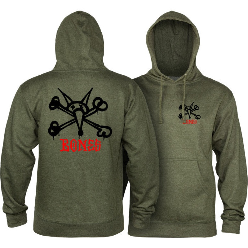 Powell Peralta Rat Bones Hooded Sweatshirt Mid Weight Army Heather S