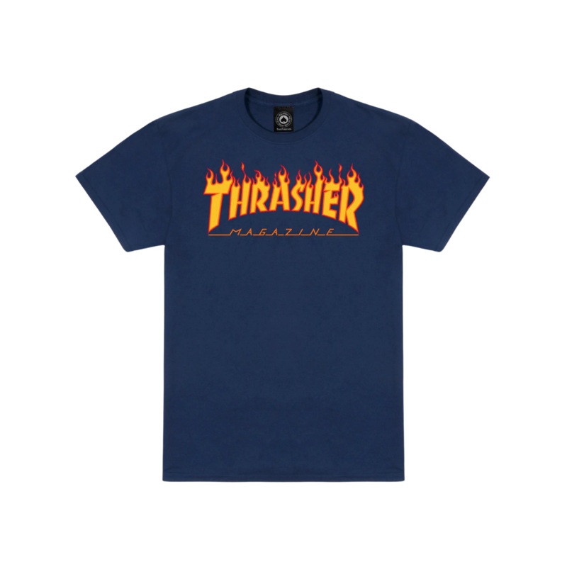 Thrasher Flame Logo T-Shirt Navy Small