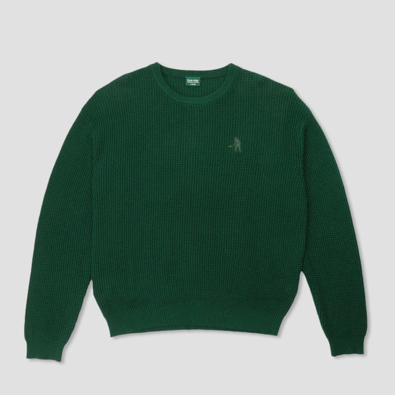 Passport Organic Cotton Waffle Knit Crew Dark Green Medium