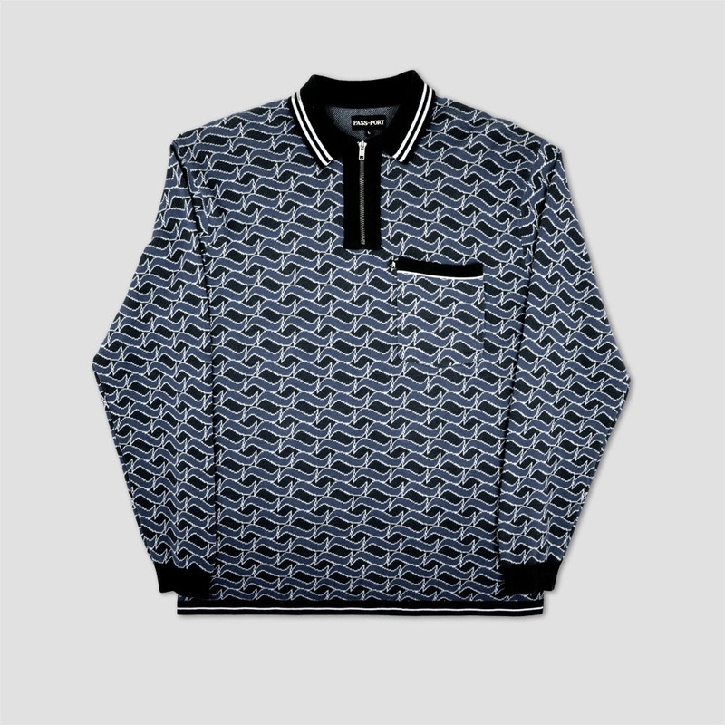 PassPort Stacked Tilde Polo Longsleeve Knit Navy Medium