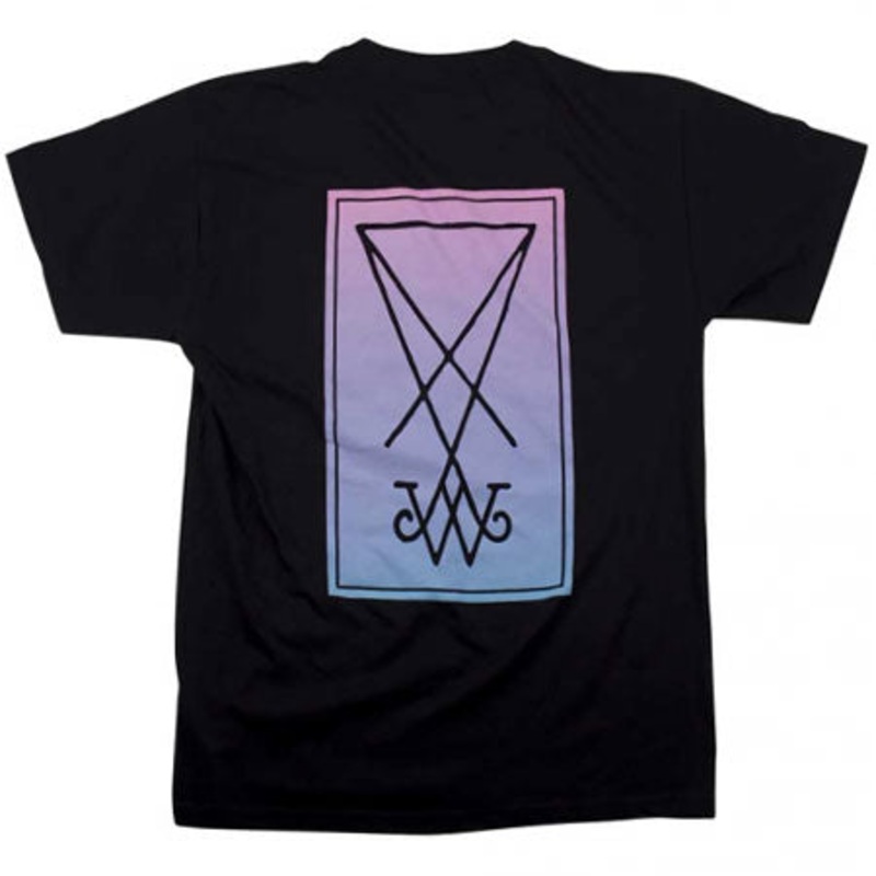Welcome Skateboards Symbol Pocket T Shirt Black/ Purple Extra Large