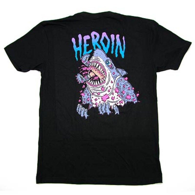 Heroin Skateboards Park Shark T Shirt Black Extra Large