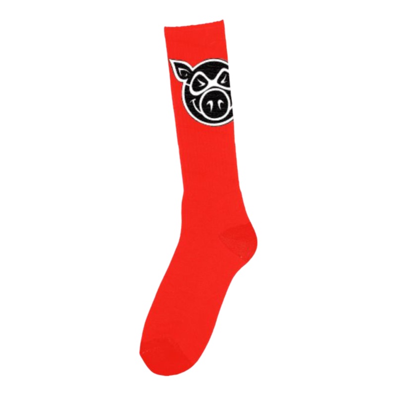 Pig Wheels Pig Head Tall Socks Red OS