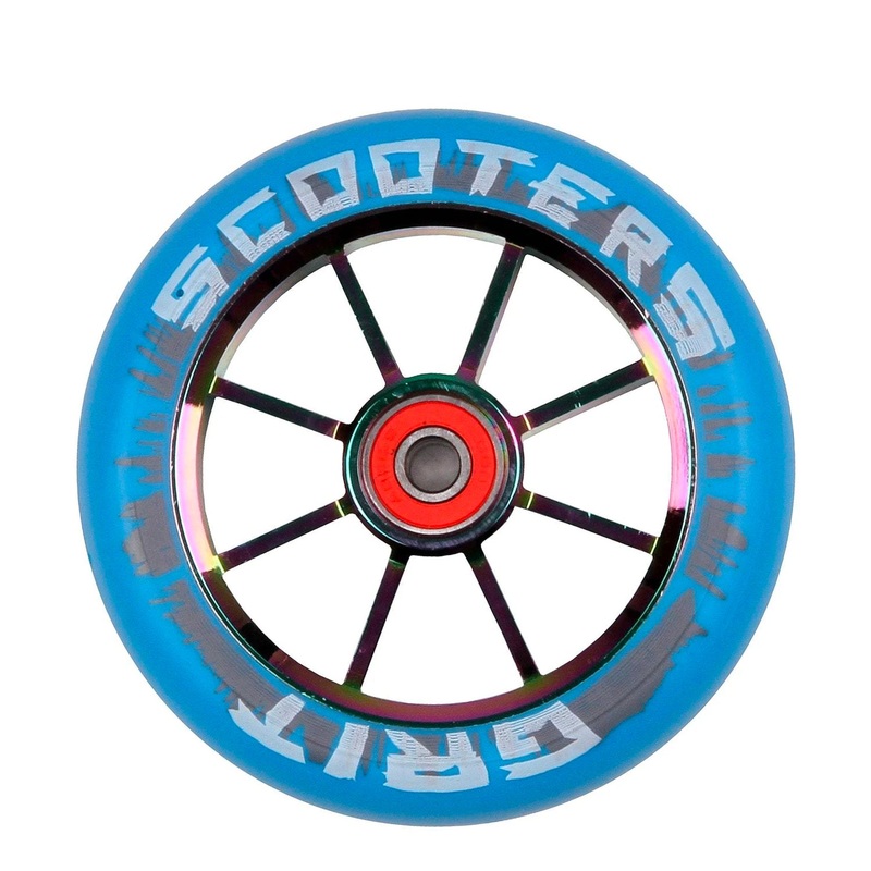 Grit 8 Spoke 100mm Scooter Wheel – Blue / Neo Chrome (x 2 Sold as a pair)