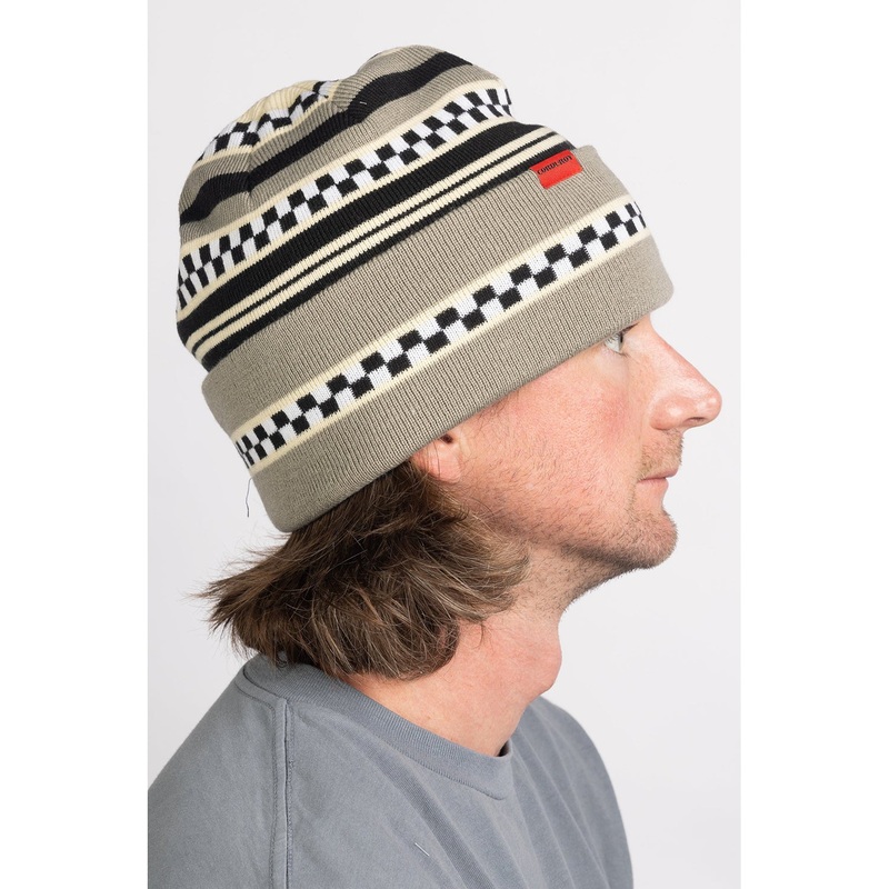 Corduroy Checkstripe Beanie Stone Grey