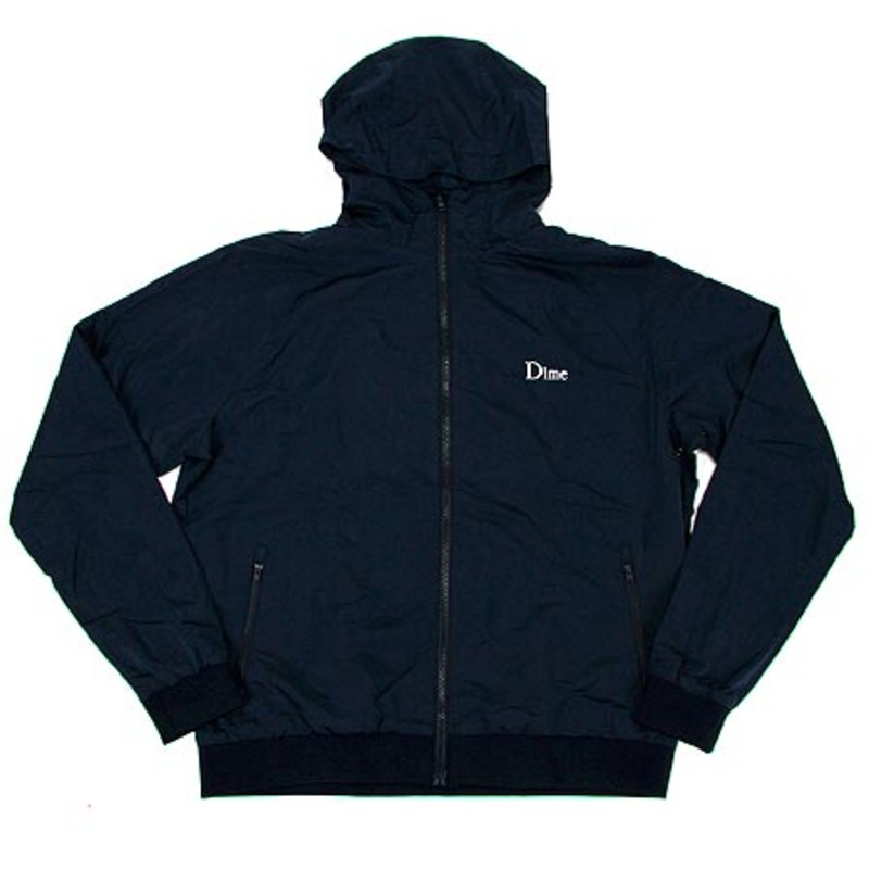 Dime Classic Logo Zip-Up Hooded Windbreaker Jacket Navy Extra Large