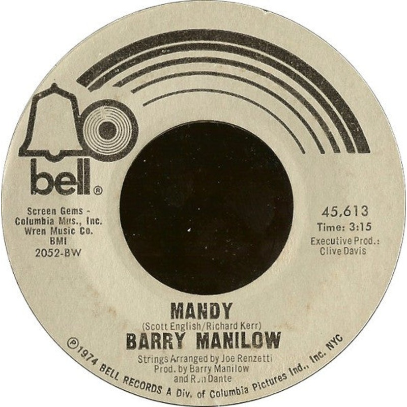 Barry Manilow  Mandy Vinyl 7″ Record *Used 1974 Release*