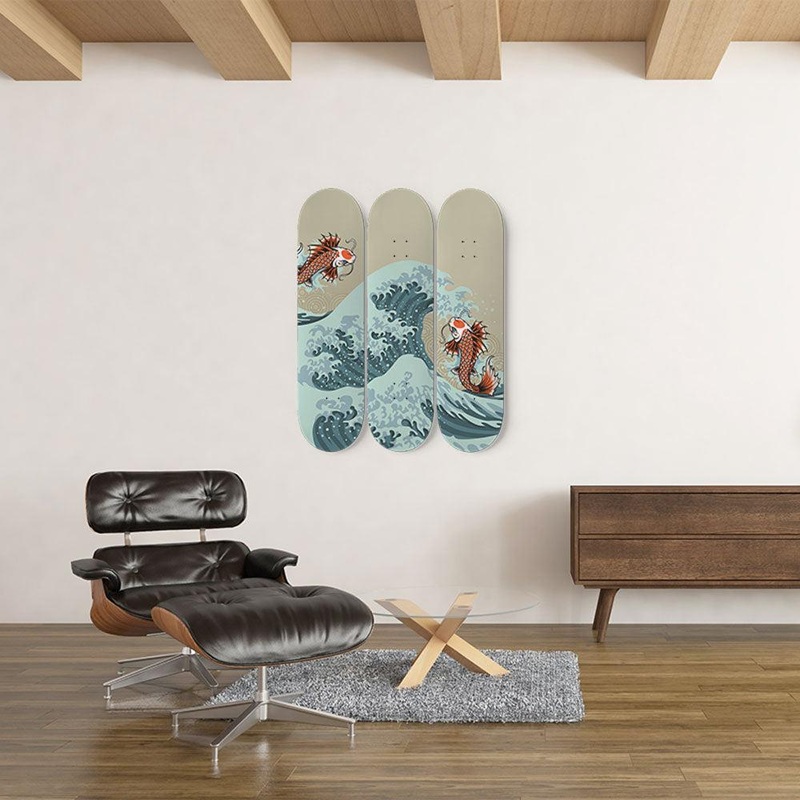 Koi on Wave Japanese Skateboard Wall Art No wall hangers