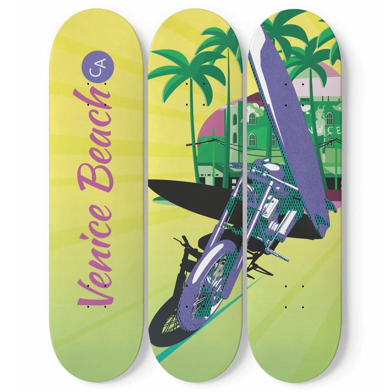 Venice Beach, Hotel, Motorcycle and Surf | Skateboard Wall Art, Mural & Skate Deck Art | Home Decor | Wall Decor
