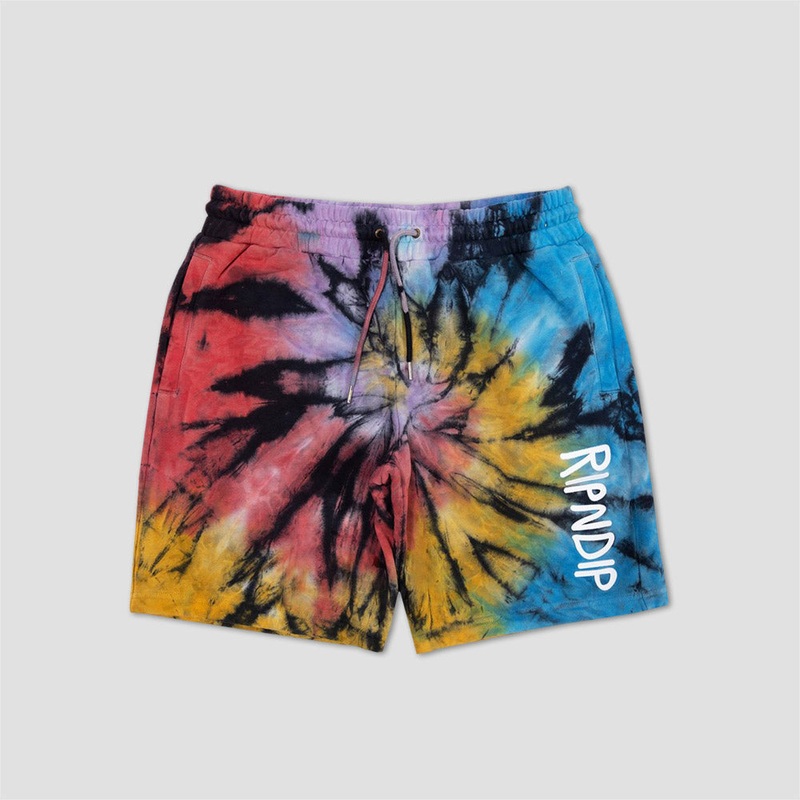 RIPNDIP Rubber Logo Sweat Shorts Sunburst Spiral Tie Dye Small