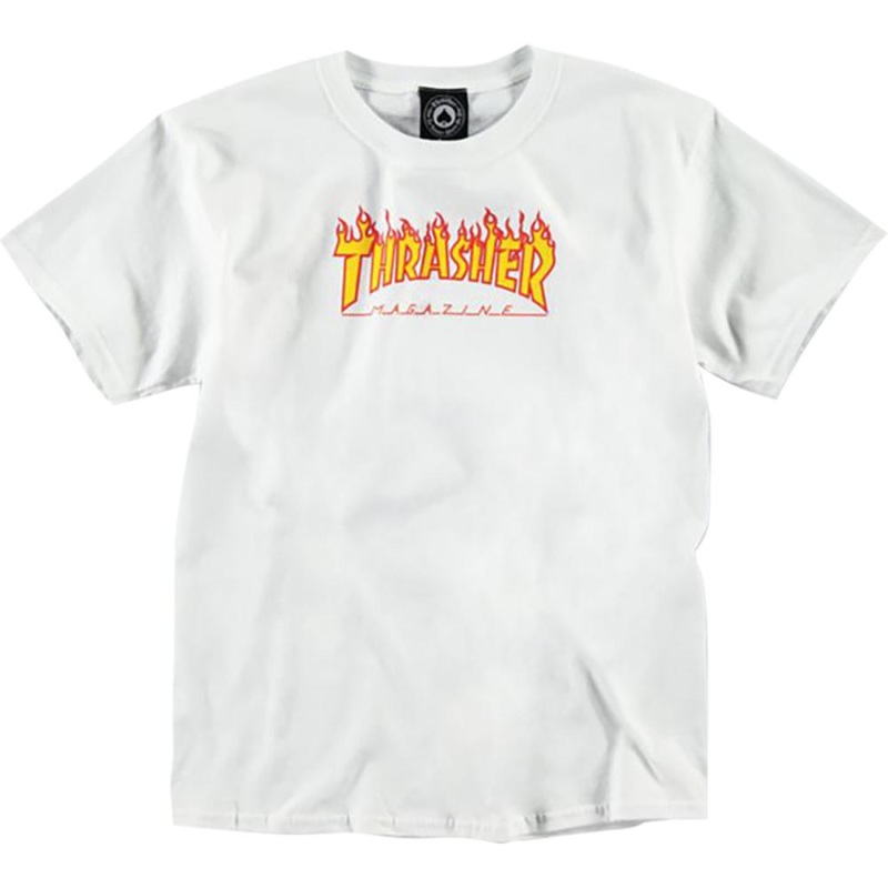 Thrasher Flames White Youth Medium T-Shirt