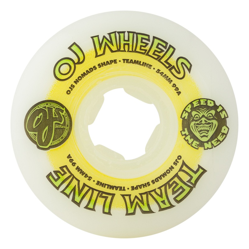 54mm Team Line Original White Yellow/Green Hardline 99a OJ Skateboard Wheels White 54mm