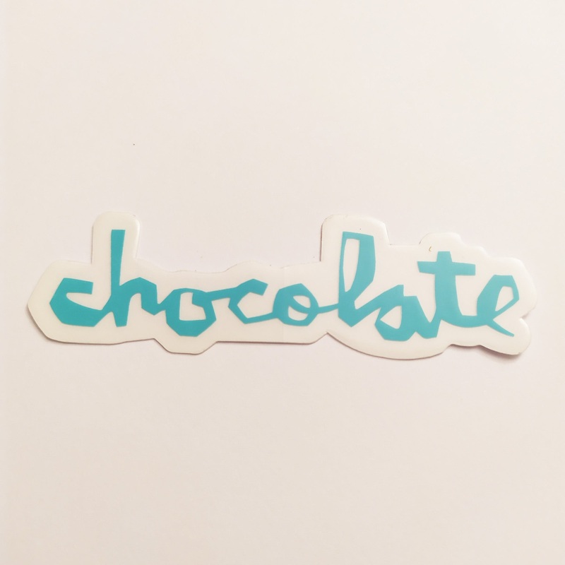 Chocolate Chunk Logo Skateboard Sticker – Aqua – 14 cm across approx.