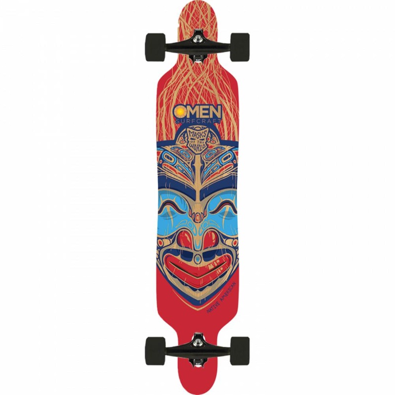 Omen Native American Mask 41.5″ Drop Through with Kicktail Longboard Complete