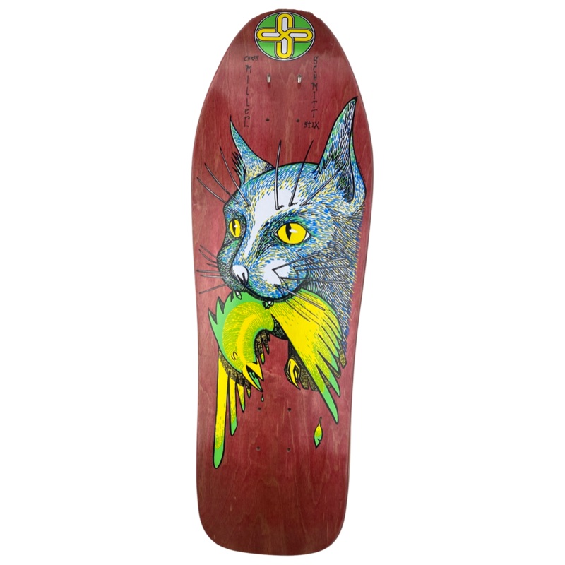 Schmitt Stix Chris Miller Bird In Mouth 10″ Skateboard Deck Red Stain